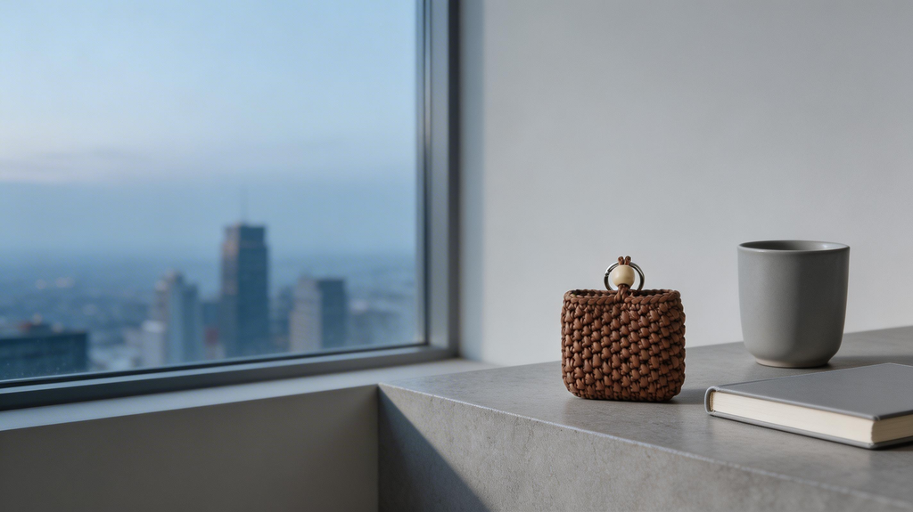 都市清晨的心流場景 — 方形耳機包與晨光 | Monday Morning Flow — Square Earphone Pouch in morning light
